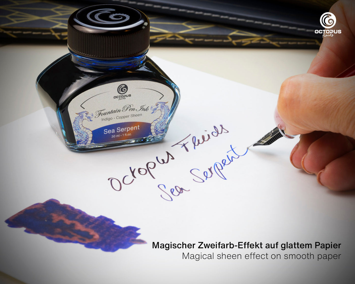 SEA SERPENT Sheen Ink Indigo Blue with Copper Bottle 30ml