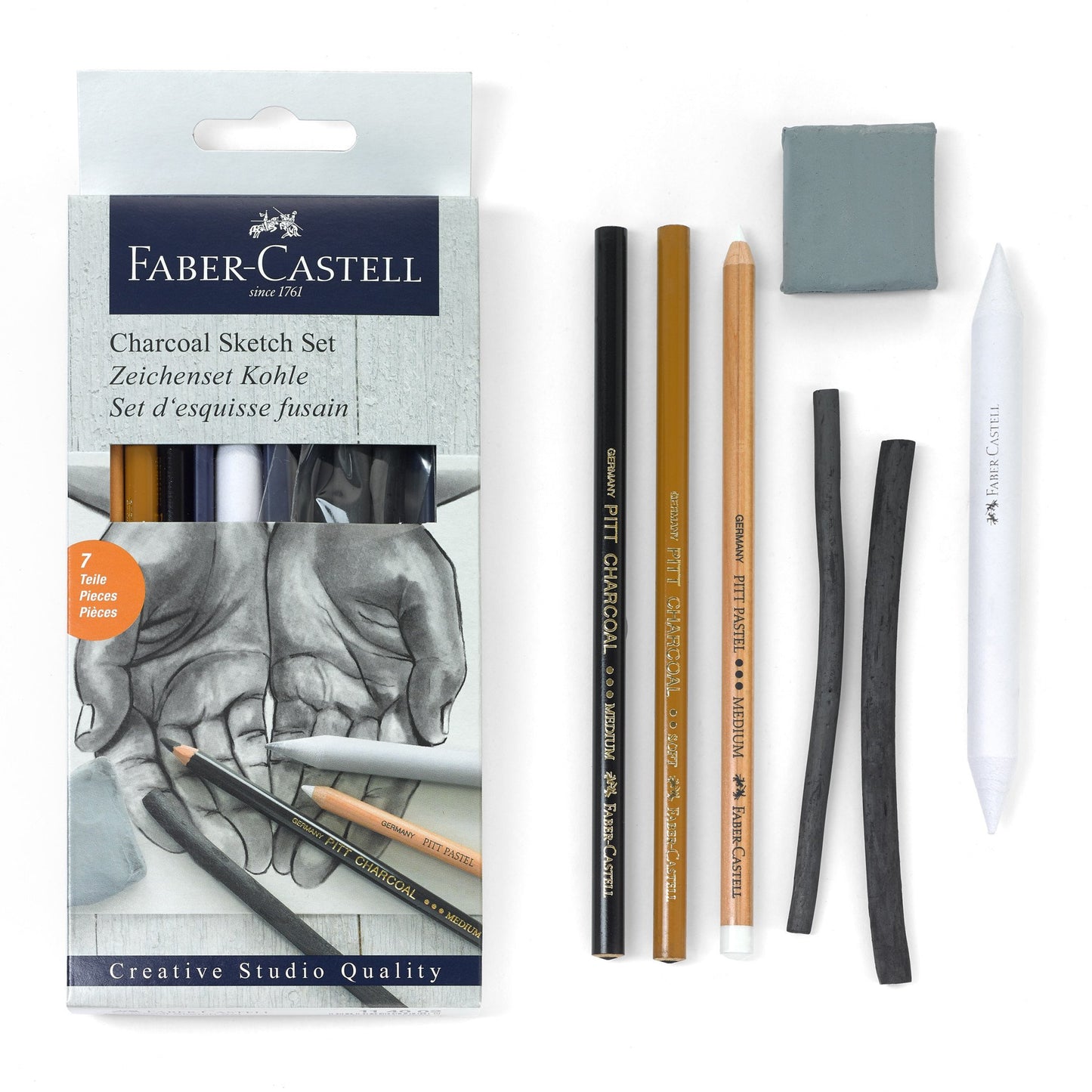 Charcoal Sketch Set 7 Piece with Wiper